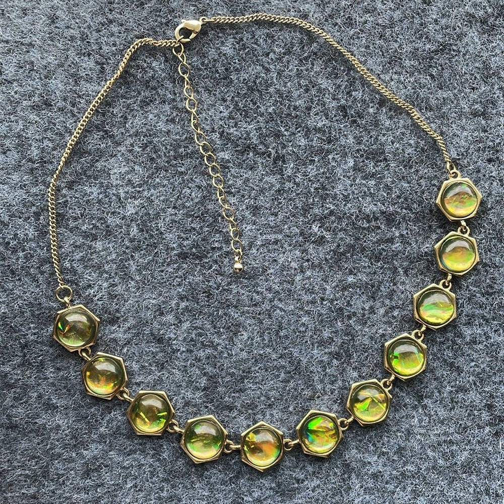Gold and Green Hexagon Necklace